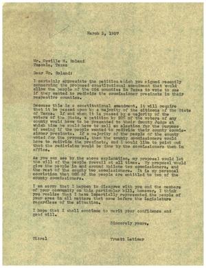 [Letter from Truett Latimer to Orville W. Roland, March 5, 1957]