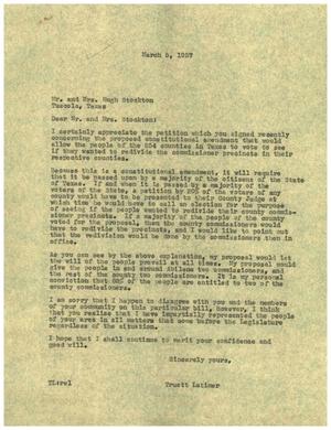 [Letter from Truett Latimer to Mr. and Mrs. Hugh Stockton, March 5, 1957]