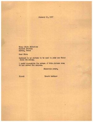 [Letter from Truett Latimer to the Texas State Directory, January 10, 1957]