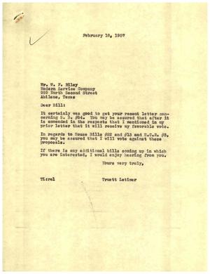 [Letter from Truett Latimer to W. F. Riley, February 18, 1957]