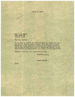 [Letter from Truett Latimer to Mrs. W. E. Taylor, March 14, 1957]
