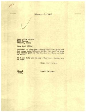 [Letter from Truett Latimer to Ellie Stitts, February 21, 1957]