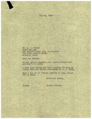 [Letter from Truett Latimer to A. H. Orsini, May 21, 1957]