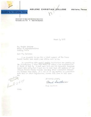 [Letter from Paul Southern to Truett Latimer, March 1, 1957]