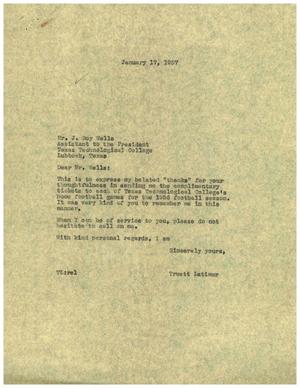 [Letter from Truett Latimer to J. Roy Wells, January 17, 1957]
