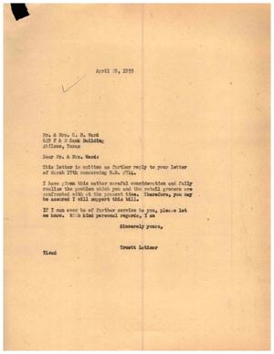 [Letter from Truett Latimer to Mr. and Mrs. C. B. Ward, April 19, 1955]