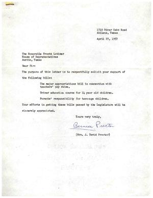 [Letter from Bernice Proctor to Truett Latimer, April 27, 1957]