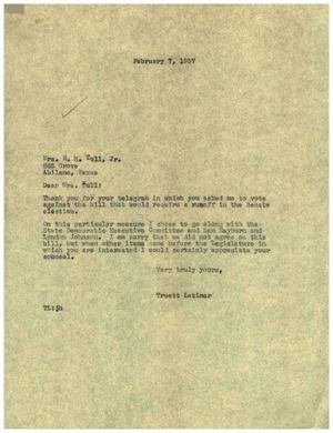 [Letter from Truett Latimer to Mrs. R. H. Tull, Jr., February 7, 1957]
