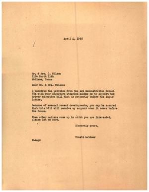 [Letter from Truett Latimer to Mr. and Mrs. C. Wilson, April 4, 1955]