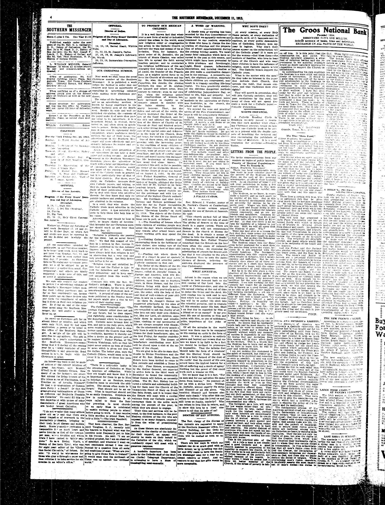 Southern Messenger (San Antonio and Dallas, Tex.), Vol. 22, No. 44, Ed. 1 Thursday, December 11, 1913
                                                
                                                    [Sequence #]: 4 of 8
                                                