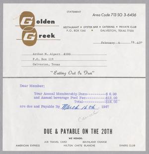 [Invoice for Annual Membership Fee and Beverage Pool Fee, February 1967]