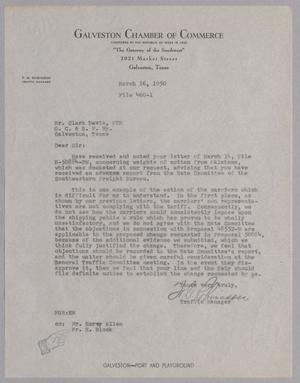 [Letter from F. G. Robinson to Clark Davis, March 16, 1950]
