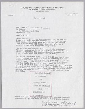 [Letter from Sara Hall to Claudia Overland, May 13, 1966]