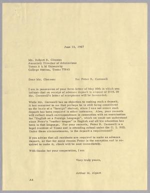 [Letter from Arthur M. Alpert to Robert B. Gleason, June 13, 1967]