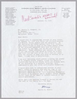 [Letter from Harris K. Weston to Harris Leon Kempner Jr., January 17, 1967]