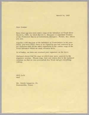 [Letter from Edward R. Thompson, Jr. to Benito Longoria, Jr., March 14, 1967]