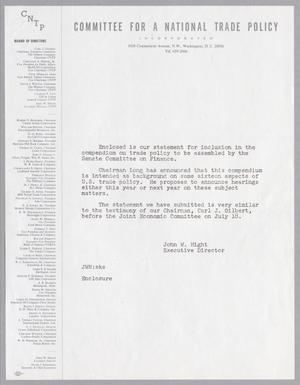 [Letter from John W. Hight to Harris Kempner, June 21, 1967]