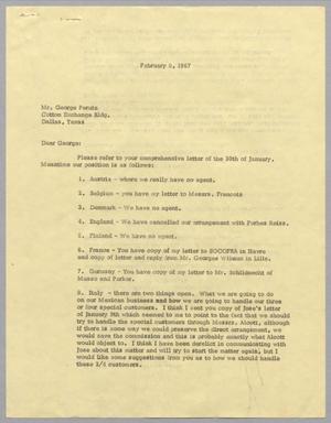 [Letter from Harris Kempner to George Perutz, February 8, 1967]