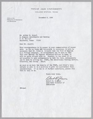 [Letter from Robert B. Gleason to Arthur M. Alpert, December 8, 1966]