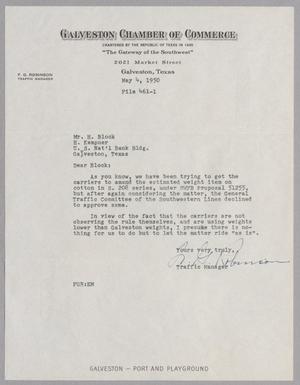 [Letter from F. G. Robinson to H. Block, May 4, 1950]