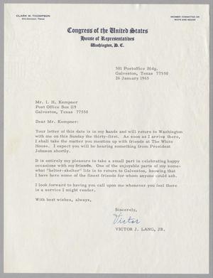 [Letter from Victor J. Lang, Jr., to I. H. Kempner, January 26, 1965]