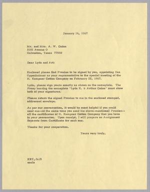 [Letter from Eddie Randall Thompson Jr., to Lyda Quinn, Art W. Quinn, January 16, 1967]