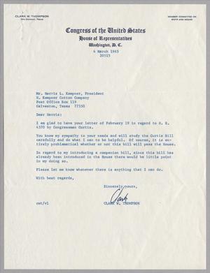 [Letter from Clark W. Thompson to Harris Leon Kempner, March 4, 1965]