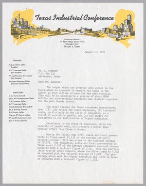 Primary view of object titled 'Letter from T. E. Jackson to Harris Leon Kempner, January 6, 1967]'.