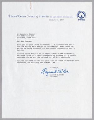 [Letter from Raymond E. Blair to Harris Leon Kempner, December 6 1967]