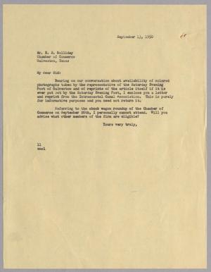 [Letter from Harris Leon Kempner to E. S. Holliday, September 13, 1950]
