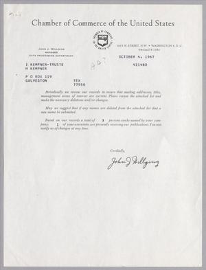 [Letter from John J. Willging to H. Kempner Firm, October 4, 1967]