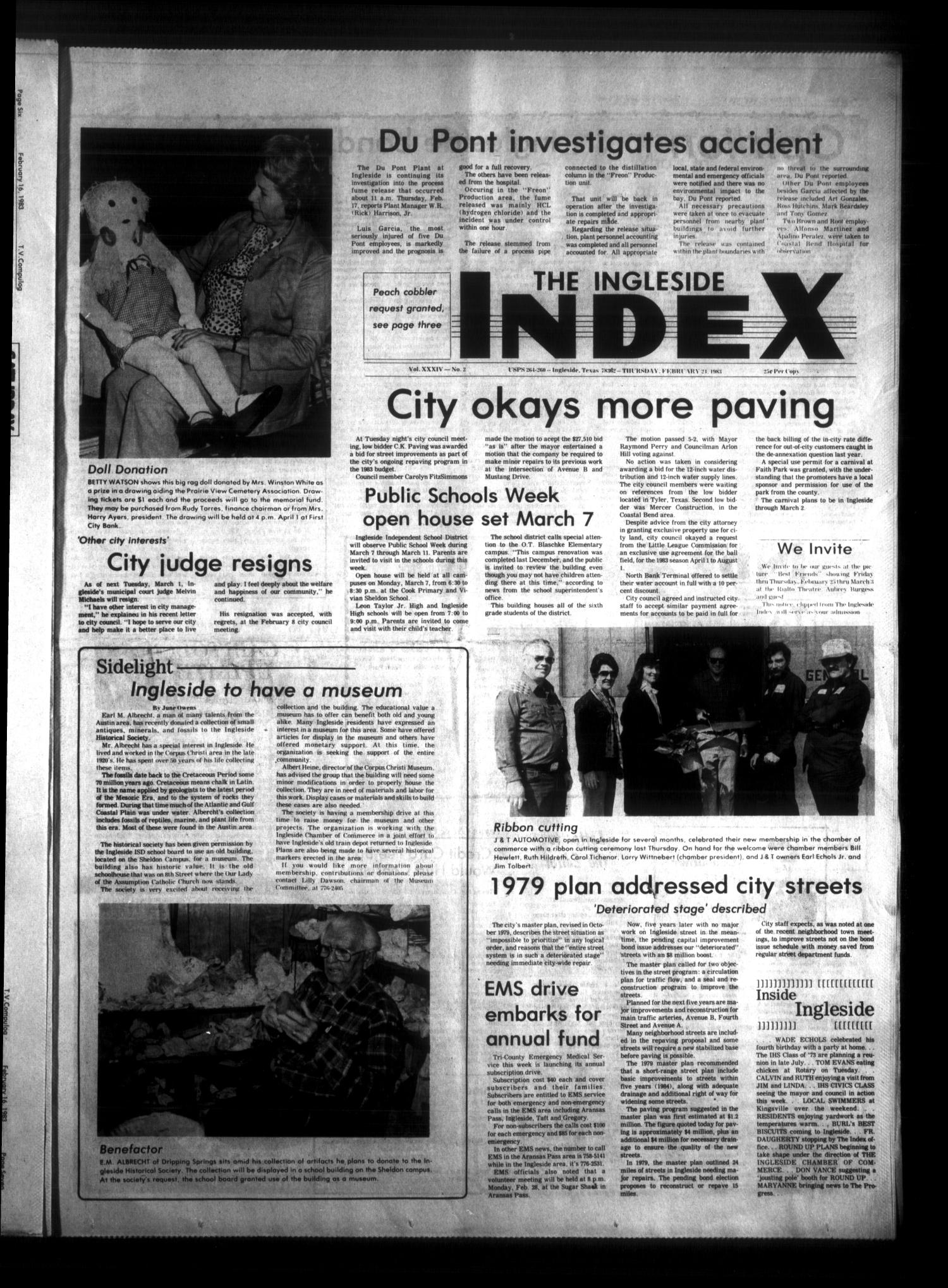 The Ingleside Index (Ingleside, Tex.), Vol. 34, No. 2, Ed. 1 Thursday, February 24, 1983
                                                
                                                    [Sequence #]: 1 of 20
                                                