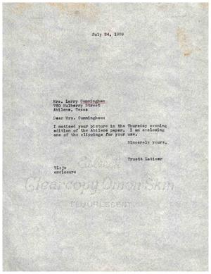 [Letter from Truett Latimer to Larry Cunningham, July 24, 1959]