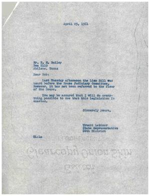 [Letter from Truett Latimer to E. M. Bailey, April 25, 1961]