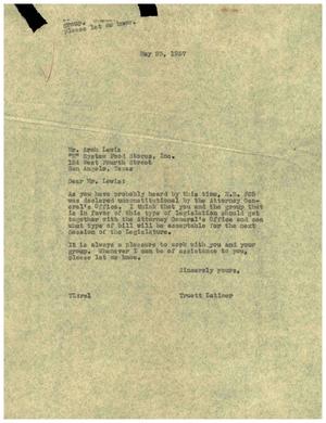 [Letter from Truett Latimer to Arch Lewis, May 23, 1957]
