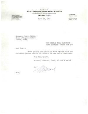 [Letter from Mc Call, Parkhurst, Crowe, Mc Call, and Horton to Truett Latimer, March 28, 1961]
