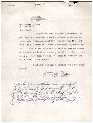 [Letter from Omar Burkett to Truett Latimer, February 1, 1958]