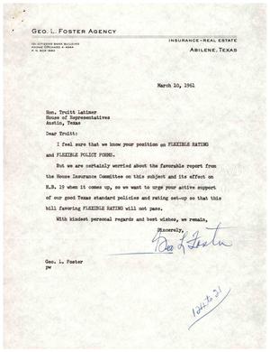 [Letter from George L. Foster to Truett Latimer, March 10, 1961]