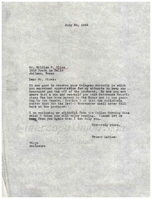 [Letter from Truett Latimer to William W. Sides, July 30, 1959]