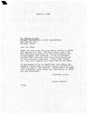 [Letter from Truett Latimer to Walter H. Knox, April 2, 1959]