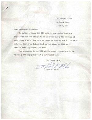 [Letter from Frank A. Bolen to Truett Latimer, April 8, 1961]