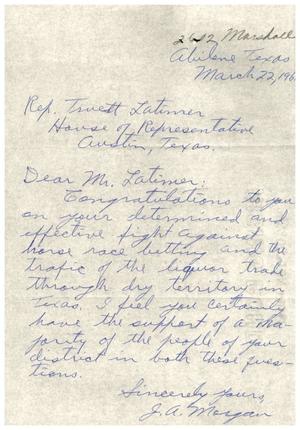 [Letter from J. A. Morgan to Truett Latimer, March 22, 1961]