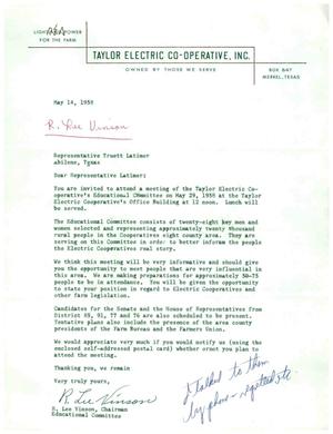 [Letter from R. Lee Vinson to Truett Latimer, May 14, 1958]
