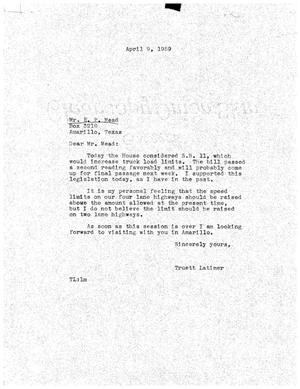 [Letter from Truett Latimer to E. P. Mead, April 9, 1959]