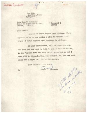 [Letter from Omar Burkett to Truett Latimer, January 28, 1959]