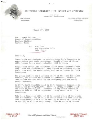 [Letter from Mark D. Gordon to Truett Latimer, March 27, 1959]