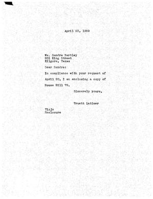 [Letter from Truett Latimer to Sandra Bartley, April 23, 1959]