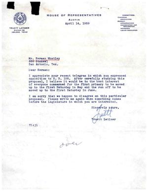 [Letter from Truett Latimer to Herman Whatley, April 14, 1959]