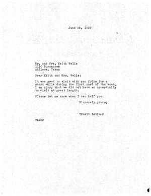 [Letter from Truett Latimer to Mr. and Mrs. Keith Wells, June 25, 1959]