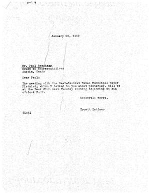 Primary view of object titled '[Letter from Truett Latimer to Paul Brasher, January 23, 1959]'.